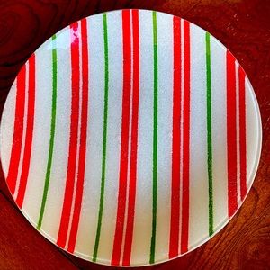 Red & Green, striped, Glass, Platter, Size 11.5” x 11.5”